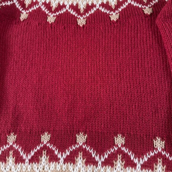 Vintage Fair Isle Sweater SzM 100% Mohair Nordic Cozy Knit Red Beige Holiday 90s - Picture 6 of 7